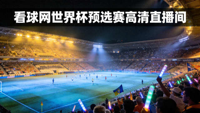 看球网世界杯预选赛高清直播间画面，夜间灯光球场与看台观众全景